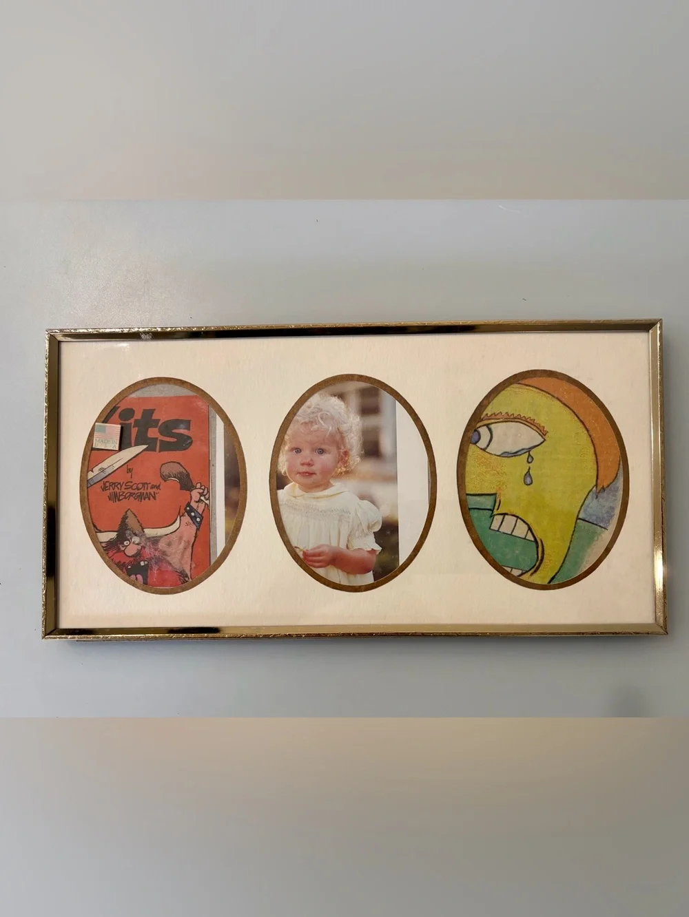 Vintage Carr Triple Photo Picture Frame Brass Gold Tone Small Portrait Holder